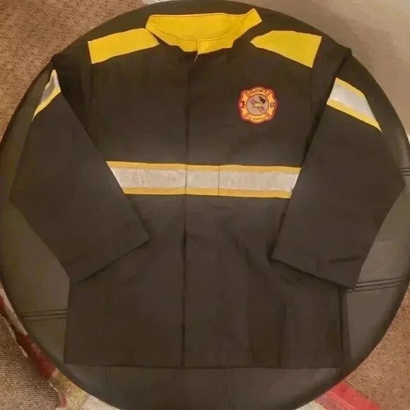 𝅺Crazy 8 Kids Black/Yellow Reflective Fireman Costume Coat - Picture 2 of 9